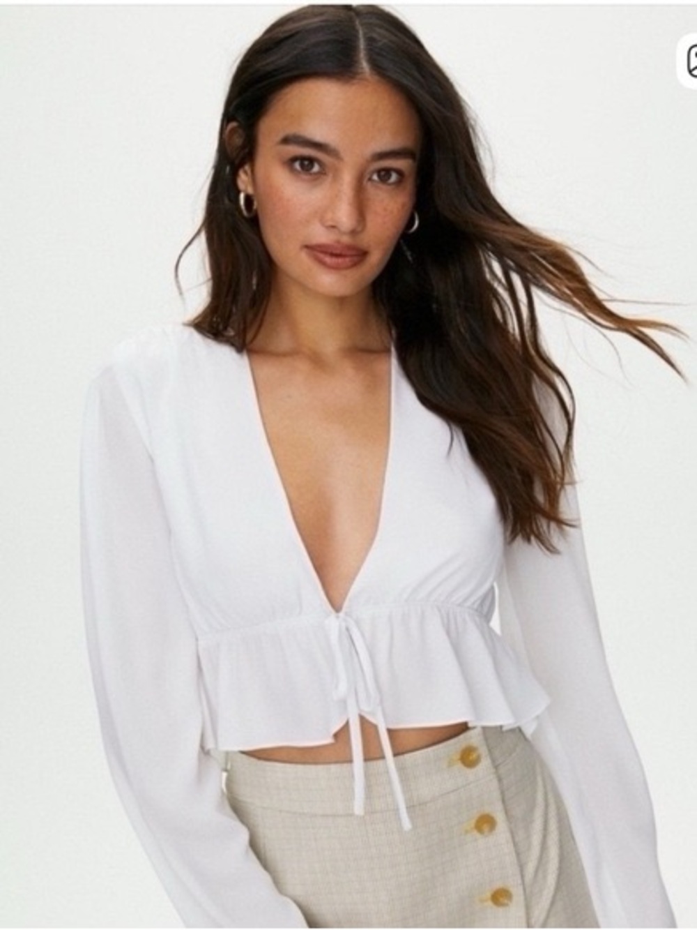 Sunday Best Aritzia White Tie-Front Peplum Blouse - Women